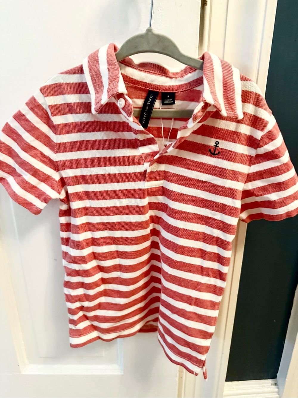 Janie and Jack Red & White Striped Polo with Anchor